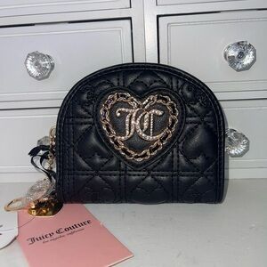 NWT Juicy Couture Black Quilted Wallet with Gold Heart Accent